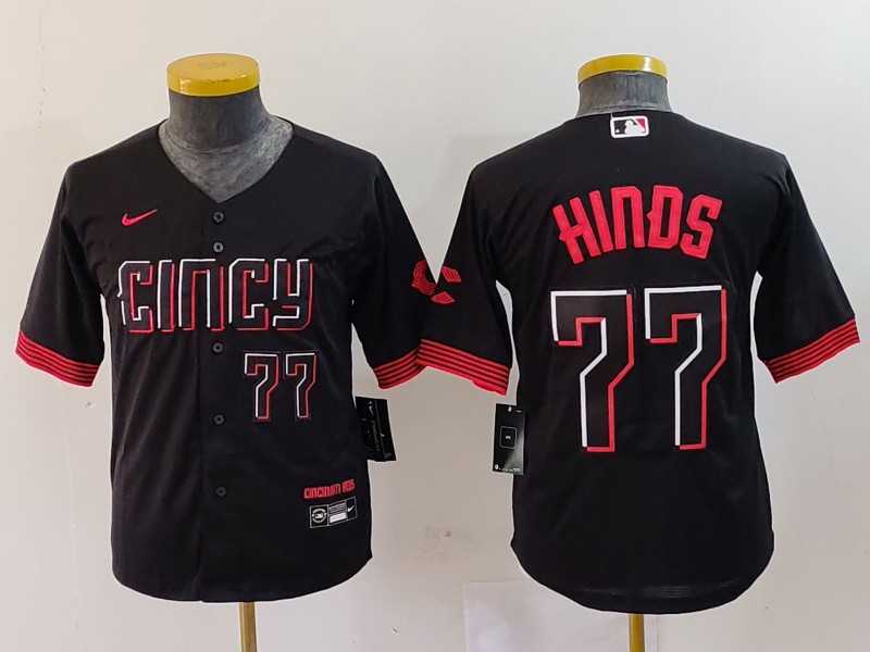 Youth Cincinnati Reds #77 Rece Hinds Number Black 2023 City Connect Cool Base Stitched Jersey->mlb womens jerseys->MLB Jersey